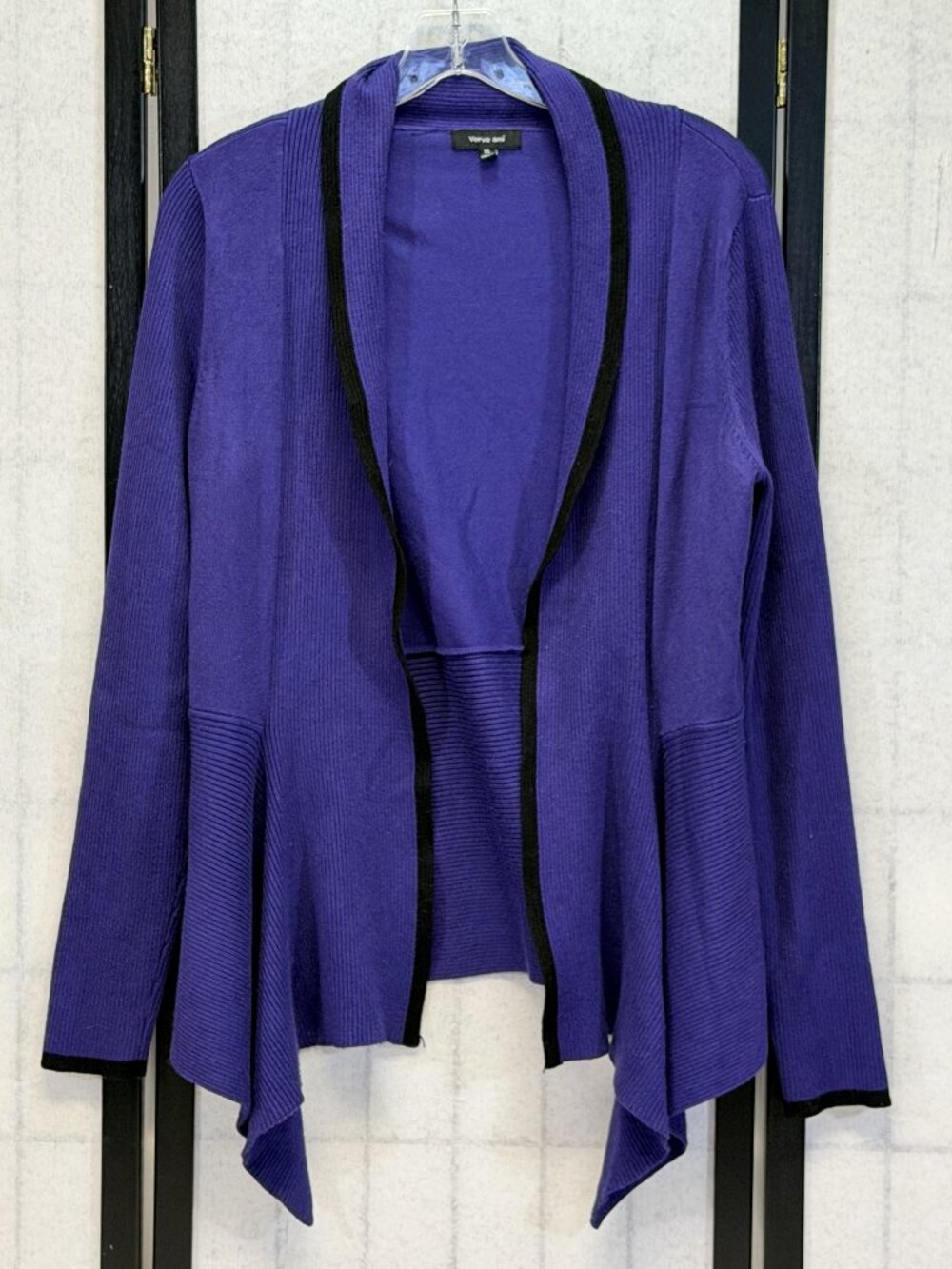 Verve Ami XL Asymmetrical Open Front Shawl Collar Knit Cardigan Sweater Purple